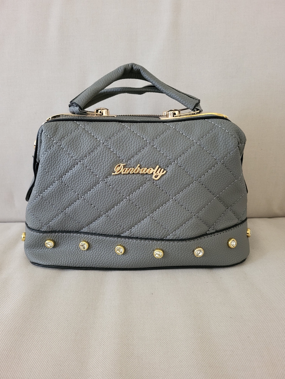 Quilted Top-Handle Bag in Gray